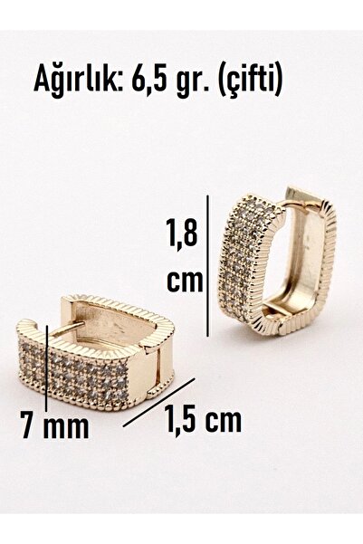 Siya Silver Özel Seri Kararmaz Çelik Zirkon Taşlı Kalın Dikdörtgen Küpe - 1,8 cm