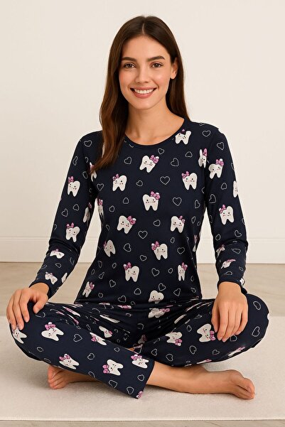 Hepyek pamuklu uzun kollu pijama takımı