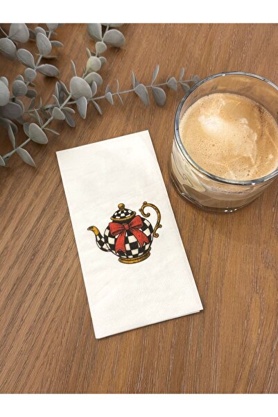 busrasdesign إبريق شاي كينزي مربع النقش مطبوع مناديل تقديم 16قطعة