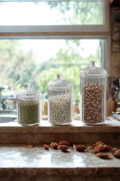 Home Averna Cam Saklama Kabı 3’lü Set – Çay Kahve Bakliyat Kavanozu Takımı 350 ml-500 ml-750 ml