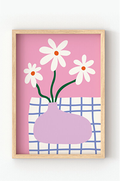MIOVI Ahşap Çerçeveli “Pembe Vazoda Papatyalar” Poster – Çiçek Desenli Sanat ...