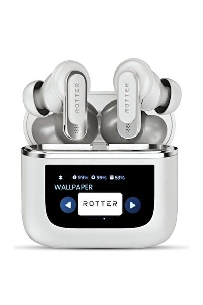 ROTTER Touch Wireless Earbuds with Touchscreen, ANC, Bluetooth 5.3, 30h, HD Mic - Silver