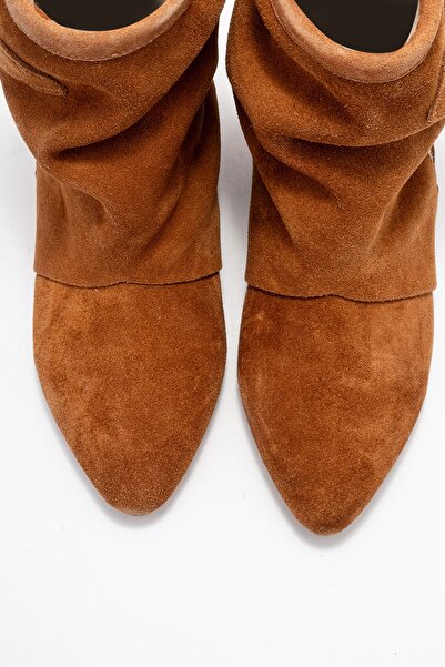 LuviShoes Γυναικείες μπότες NOAR Tan Suede από γνήσιο δέρμα με κορδόνι με φερμουάρ