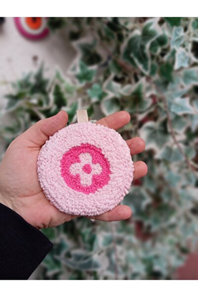 ADeN Accessories & Punch Punch Needle Çiçek Desenli Aynalı Çanta Charmı - 8 cm El Yapımı Bohem Süs