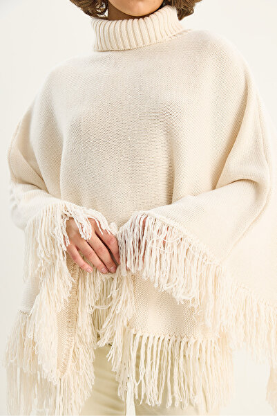 Bianco Lucci Γυναικείο πλεκτό πόντσο με φούντες TP251007 60283722