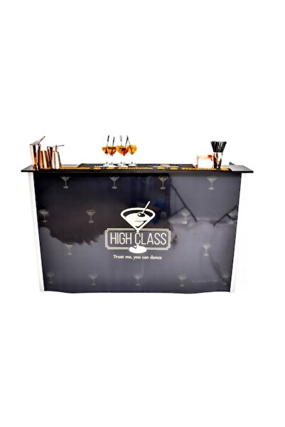 portable Stație de lucru mobilă pentru bar cu cocktailuri, blat melaminat, design personalizat, negru, 190 x 120 x 65 cm