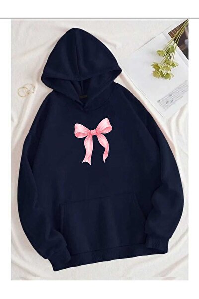 tkn your style Φούτερ με κουκούλα oversized με ροζ κορδέλα με σχέδιο μόδας