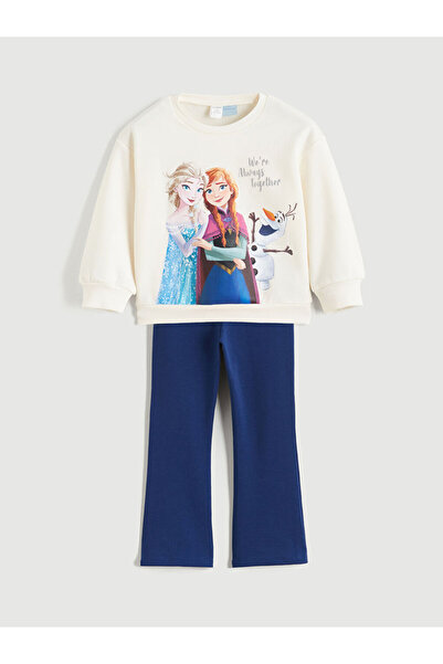 LC Waikiki Bisiklet Yaka Elsa Baskılı Kız Çocuk Sweatshirt ve Tayt