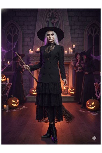 Namaste Vintage زي الهالوين، سترة عتيقة بأكمام سوداء مطرزة بالترتر والخرز مكو...