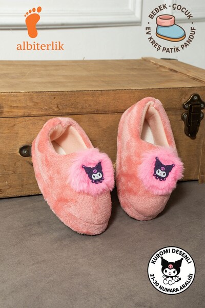 AlbiShoes Kız Çocuk Panduf Ev Patiği Pamuk Astarlı Kuromi Figür Kışlık Yumuşacık Ev Kreş Ayakkabısı