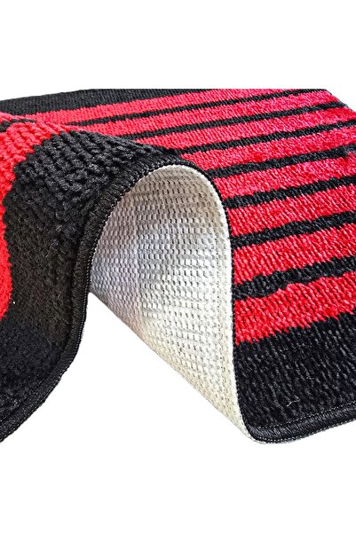 Kotonia Home Set of 2 bath mats anti-slip membrane, 100% synthetic fibers, red, 50×40 cm, 50×80 cm, Sandy Larissa