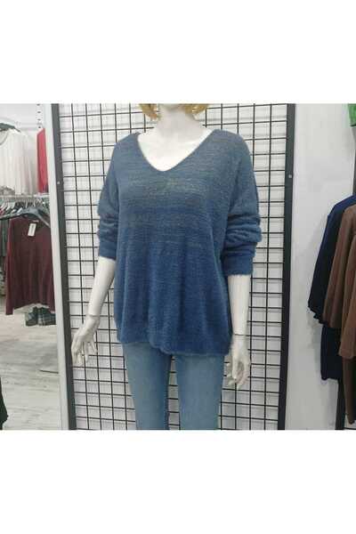 Butik Şans Glitter Detailed V-Neck Beard Fabric Italian Knitwear Sweater