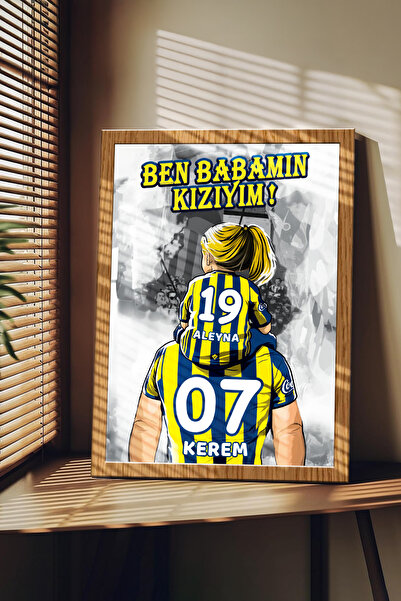 Sophanos Ahşap Çerçeve Görünümlü Sarı Lacivert Taraftar Baba-Kız Kişiye Özel ...