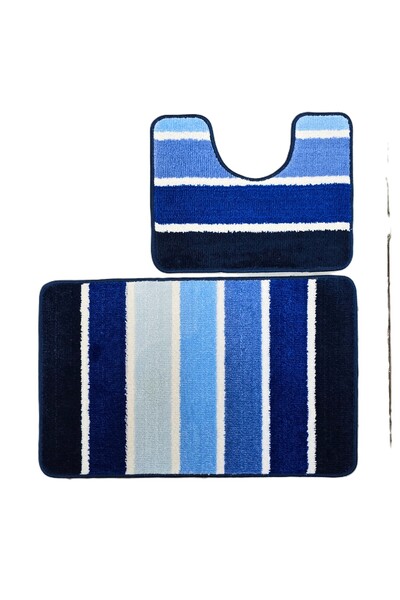 Kotonia Home Σετ 2 πατάκια μπάνιου με αντιολισθητική μεμβράνη, 100% συνθετικές ίνες, μπλε, 5040 cm, 5080 cm, Sandy Nadja