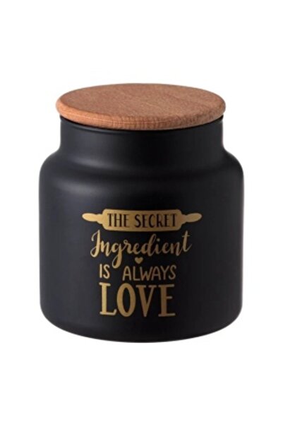 OEM Borcan de sticlă cu capac de lemn, 10 x 11 cm, 635 ml, negru mat