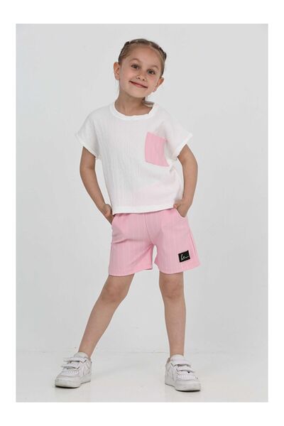 LC Waikiki Pantaloni scurți roz pentru fetiță cu un singur buzunar - 27227