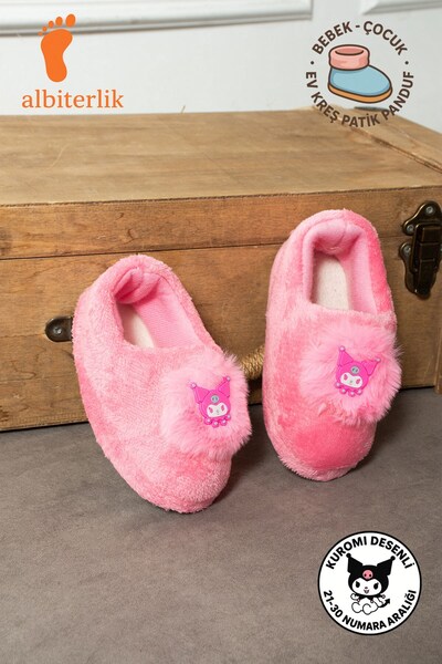 AlbiShoes Papuci pentru fete Pantofi de casă căptușiți cu bumbac Figura Kuromi Pantofi de iarnă moi pentru creșă