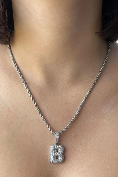 MODA Gümüş Renk Taş Detaylı B Harfli Kolye