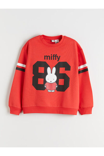 Red Crew Neck Miffy Printed Girl Sweatshirt