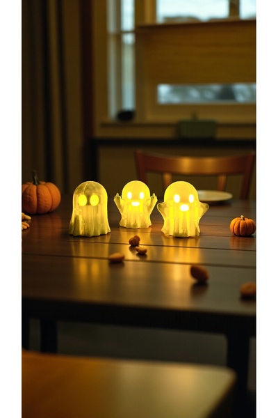 Bonolupo 3’lü Tealightlı Hayalet Seti – Dekoratif Halloween Masa Süsü (Biyopl...