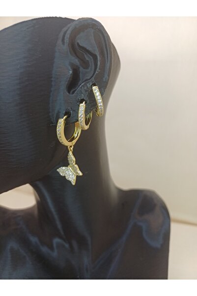 XUPING JEWELRY ÜÇLÜ ZİRKON TAŞLI MİNİMAL ÇELİK KÜPE