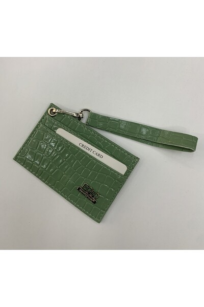 PurpleART Women's Card Holder Shiny Crocodile Patterned Faux Leather Wrist Strap Card Holder 8X12Cm