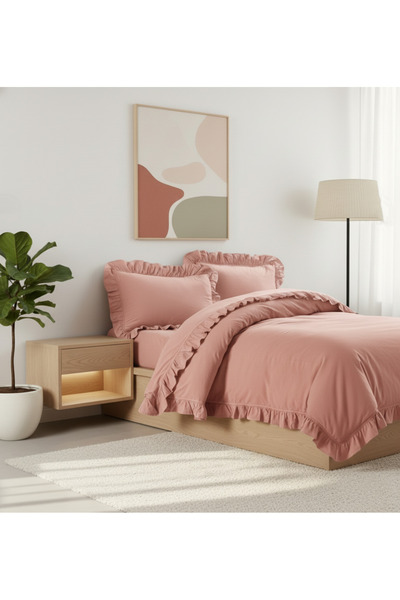 LILYUM %100 Pamuklu Fırfırlı Tek Kişilik Nevresim Takımı – Yumuşacık Dokusu ve Şık Tasarımıyla