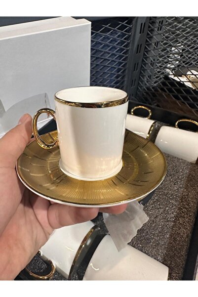 GÖNÜL Gold Plated Detail Brown Coffee Cup Set