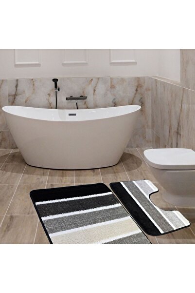 Kotonia Home Set of 2 bath mats anti-slip membrane, 100% synthetic fibers,gray, 50×40 cm, 50×80 cm, Sandy Jolanka