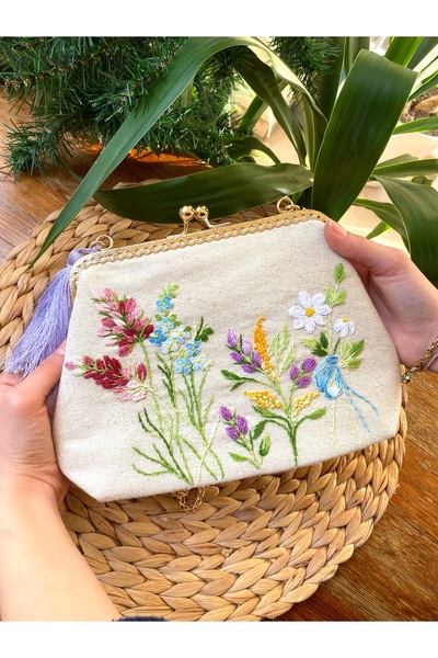 Home Cream Linen 25X15 Size. Hand Embroidered Vintage Style Bag. Embroidery 100% Handmade