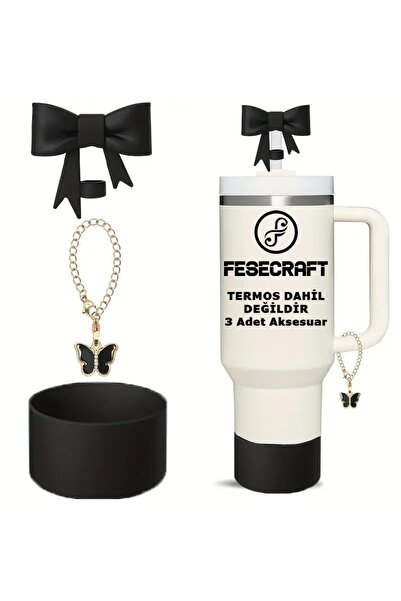 FESECRAFT Quencher 30 - 40 oz 3-Piece Accessory Bow Tie Stopper Butterfly Charm Base Protector Silicone Set