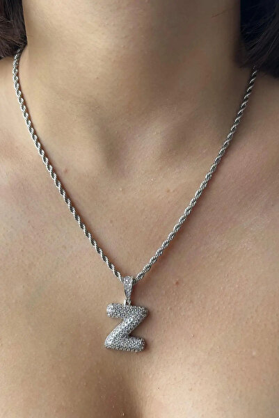 MODA Gümüş Renk Taş Detaylı Z Harfli Kolye