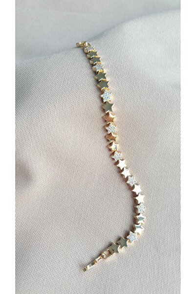 NİSA HOME Kadın 14K Altın Kaplama Zirkon Taşlı YILDIZ Çelik Bileklik – Zarif özel kutulu hediye paketli