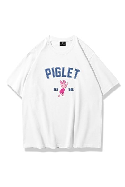 Trendiz Kadın Piglet College Tshirt Beyaz
