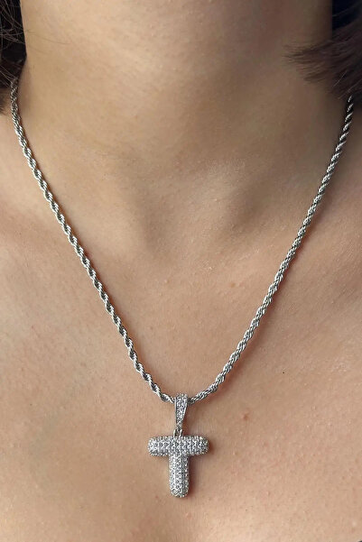 MODA قلادة على شكل حرف T مزينة بحجر فضي اللون