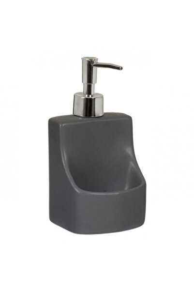 OEM Ceramic liquid detergent dispenser with sponge holder, size 9 x 8 x 11.5 cm, Gray