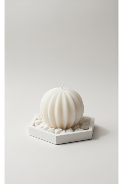 Y0&MA El Yapımı Dilimli Küre Mum – Beton Stantlı Minimal Dekoratif Mum