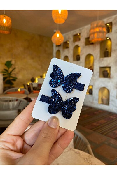 Little Sparkle Co. Lacivert Glitter Kelebek Toka Seti 2’li – Bebek ve Çocuk S...