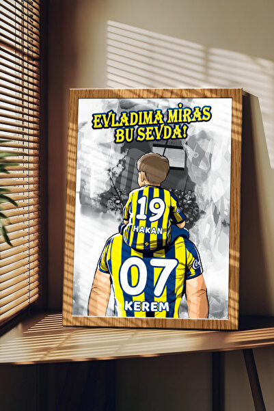 Sophanos Ahşap Çerçeve Görünümlü Sarı Lacivert Taraftar Baba-Oğul Kişiye Özel...