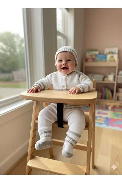 Meriç bebe 0-6 Months Baby Knitwear Four-Piece Set | Cardigan, Pants, Hat, Booties Set Winter Gift Bodysuit Tkm