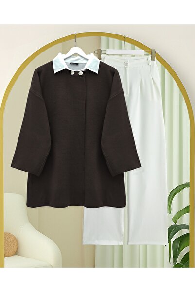 Modamorfo Double Button Casual Knit Poncho -K. Brown