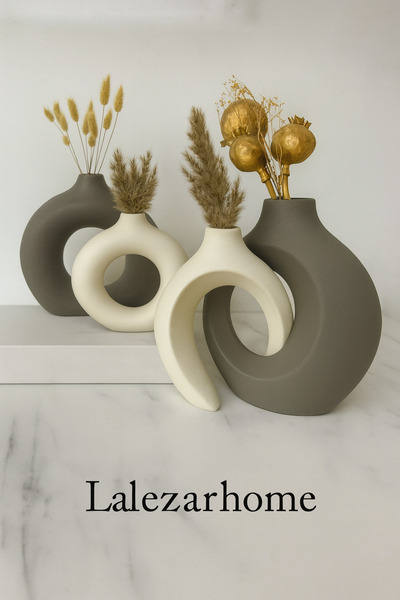 LalezarHome Sevgili Vazo Seti İkili, Halka Vazo Seti Biblo Obje Vazo