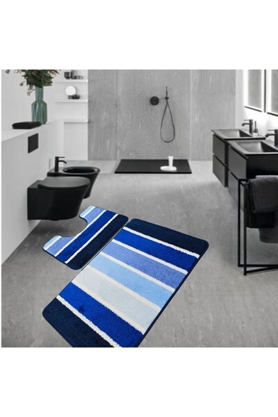 Kotonia Home Σετ 2 πατάκια μπάνιου με αντιολισθητική μεμβράνη, 100% συνθετικές ίνες, μπλε, 5040 cm, 5080 cm, Sandy Nadja
