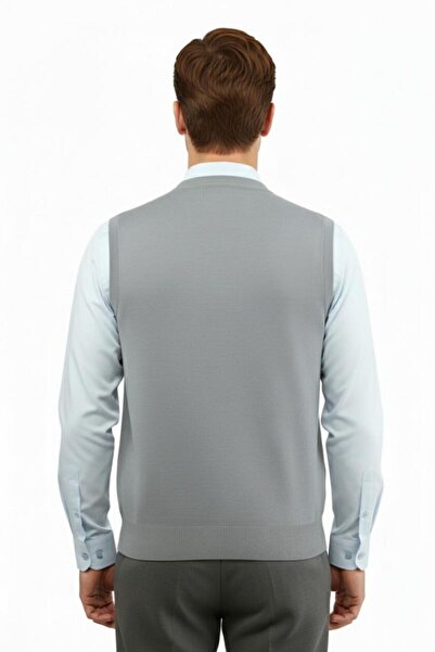 Çizgi Triko Men's Buttoned Vest with Pockets Steel Mesh Classic Fit 5200L Bgl-St04844