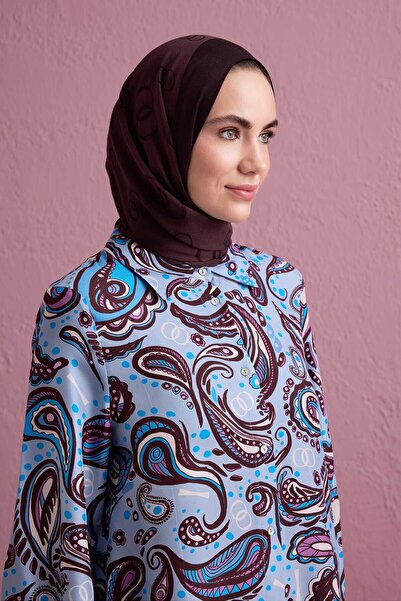 Imannoor Chain Square Cotton Silk Shawl Brown