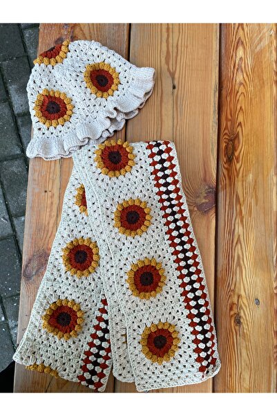 Feniks Sunflower Pattern Scarf-Beanie Set