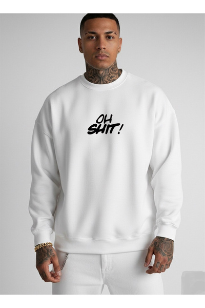 LORVEX سويت شيرت أبيض برقبة دائرية للجنسين قصة فضفاضة OH SHT مطبوع