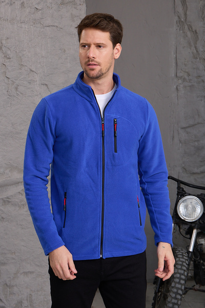 MAXIMILLIAN Erkek Tam Fermuarlı Kışlık Mavi Polar Ceket