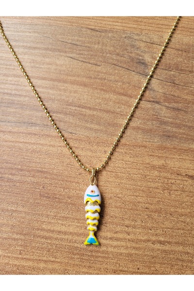ÇAĞ MODA قلادة على شكل سمكة مطلية بالمينا مع سلسلة معدنية