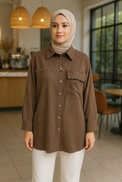KLASS LİFE tesettür taş detaylı rahat salaş gömlek